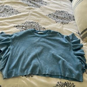 Alter’d State blue ruffle sleeve waffle knit top